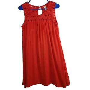 Allison Jay Womens BOHO Sleeveless Mini Dress Medium Red Crochet Yoke